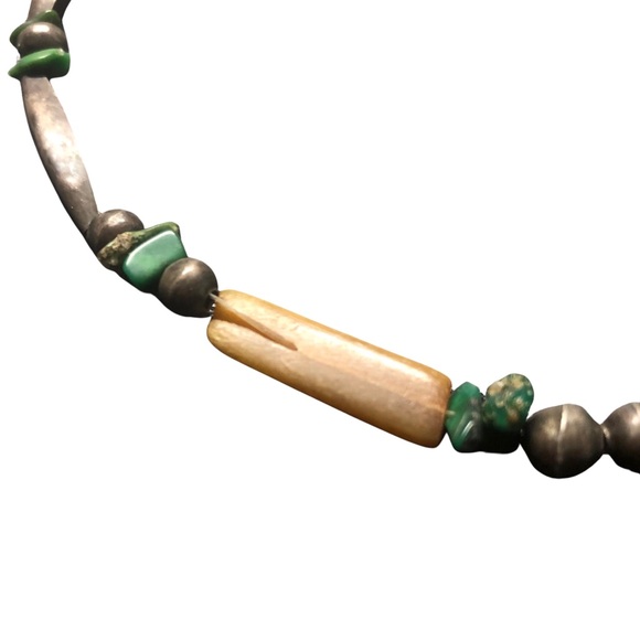 Vintage Navajo Bench beads sterling silver turquoise coral bone? Necklace - Picture 5 of 12